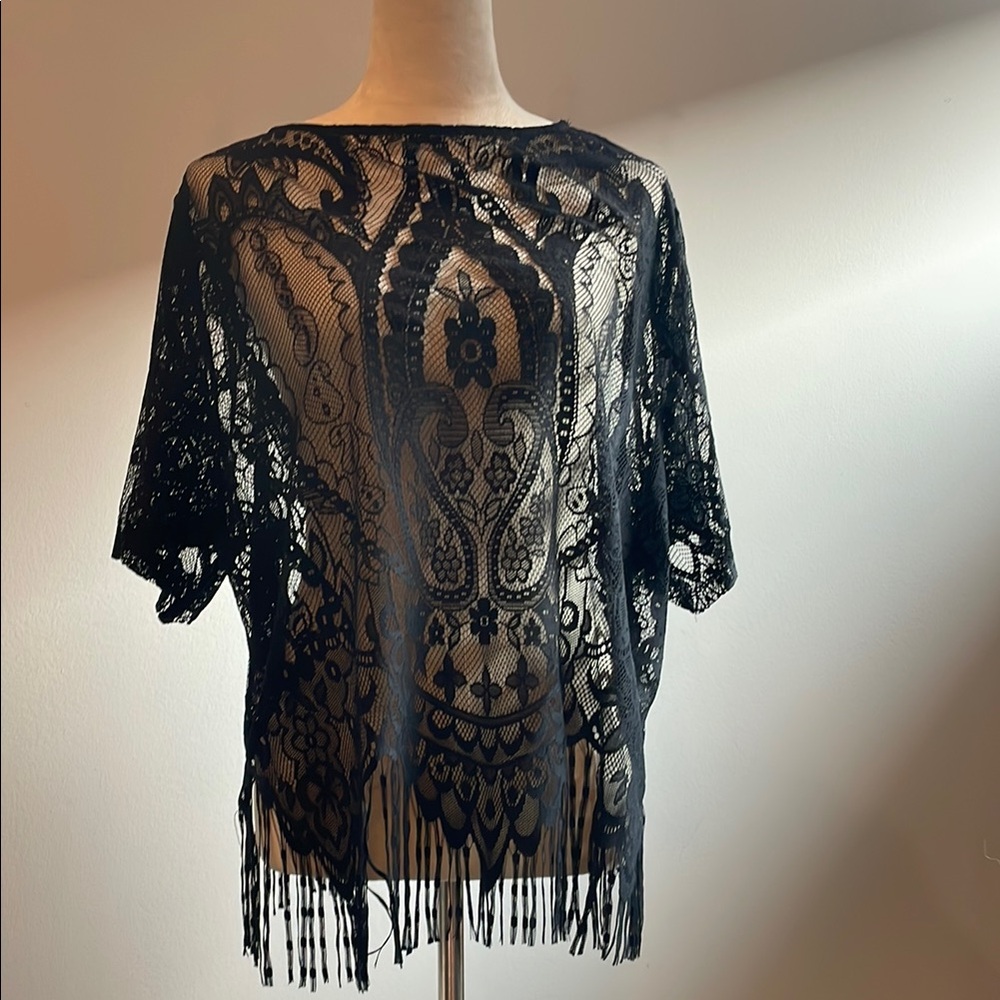 Black Lace Fringe Top